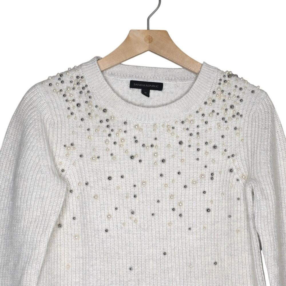 Banana Republic Womens M Pearl Silver Bead Merino Wool Alpaca Blend Sweater - Picture 3 of 8